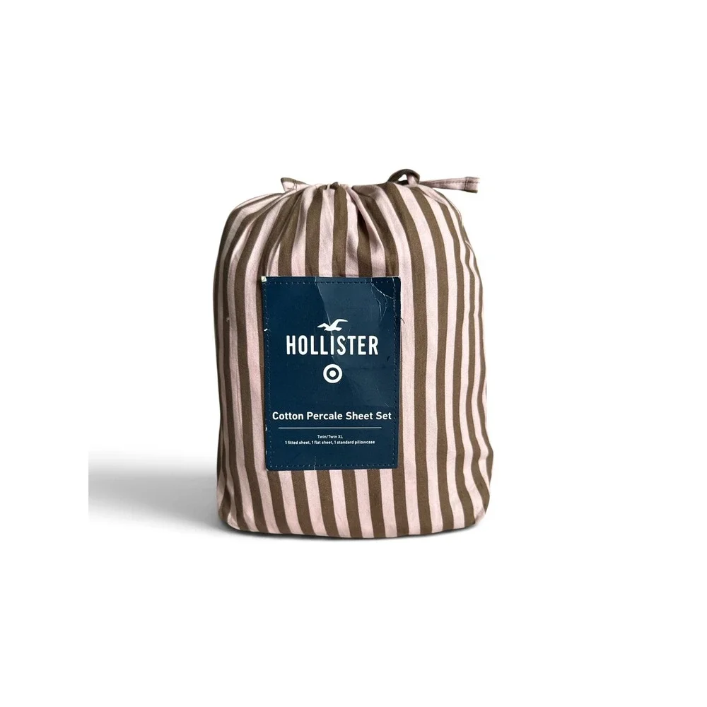 Twin/Twin XL Percale Cotton Stripe Sheet Set Pink/Brown - Hollister x Target